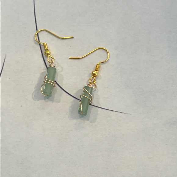 Elegant Gold and Green Wire-Wrapped Peace and Harmony Earrings - Picture 4 of 4